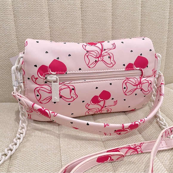 NEW Luv‎ Betsey Johnson Pink Bow LBCORAL Cherry Heart Baguette Shoulder Bag - Picture 6 of 8